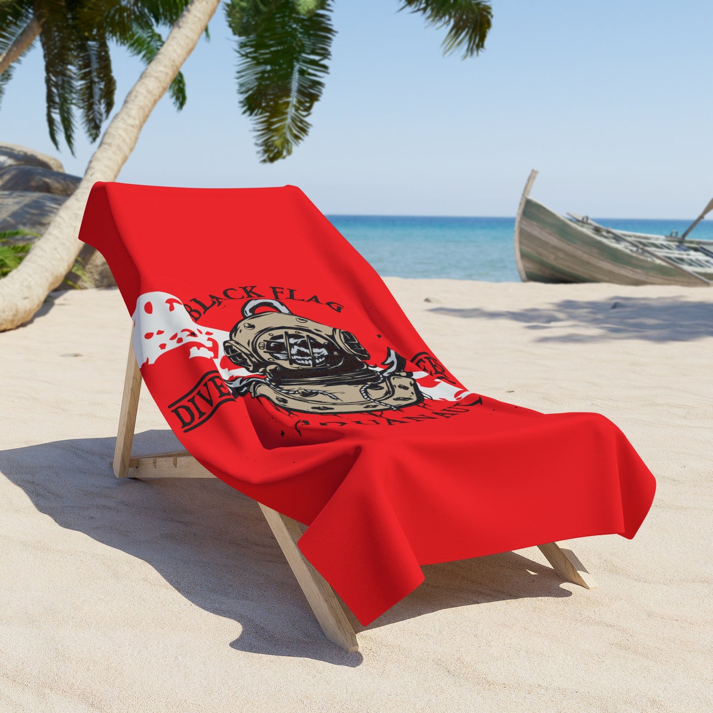 Diver Helmet Beach Towel — 'Black Flag Aquanaut' Scuba Dive Design