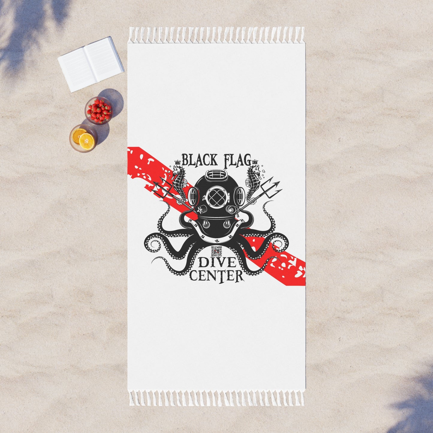Dive Center Beach Towel – Black Flag Octopus Scuba Design