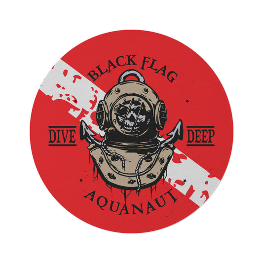 Black Flag Dive Center Rug (Red) – Nautical Aquanaut Diving Helmet Floor Mat