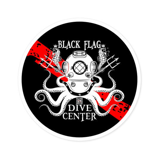 Round Dive Center Sticker — Black Flag Octopus & Vintage Helmet Logo (Indoor/Outdoor)