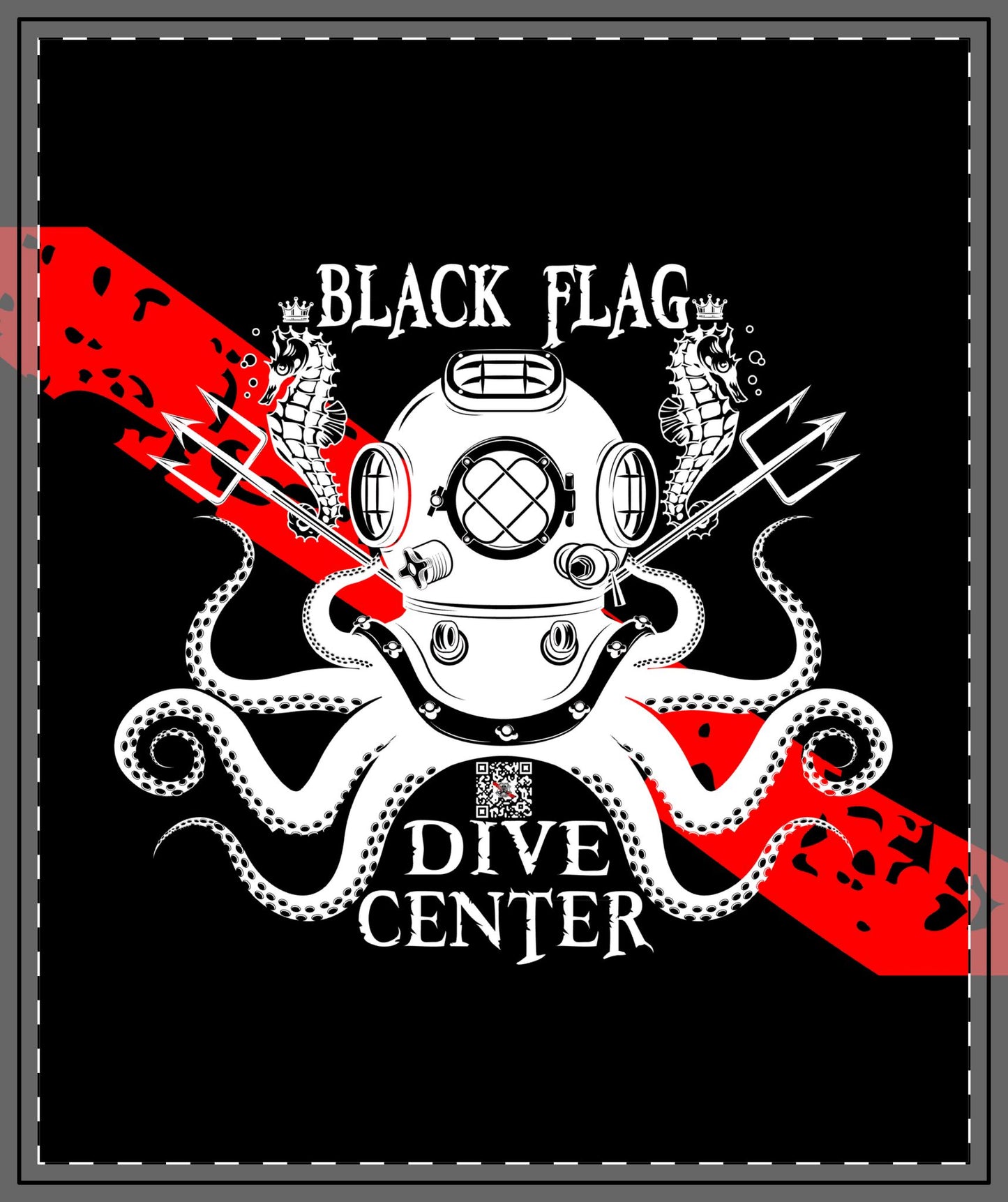 Black Flag Dive Center Quilted Throw – Nautical Octopus & Diver Helmet Blanket
