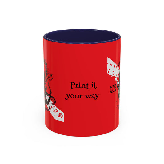 Diver Coffee Mug (Red) — 'Black Flag Aquanaut' Scuba Helmet Accent Mug (11/15oz)