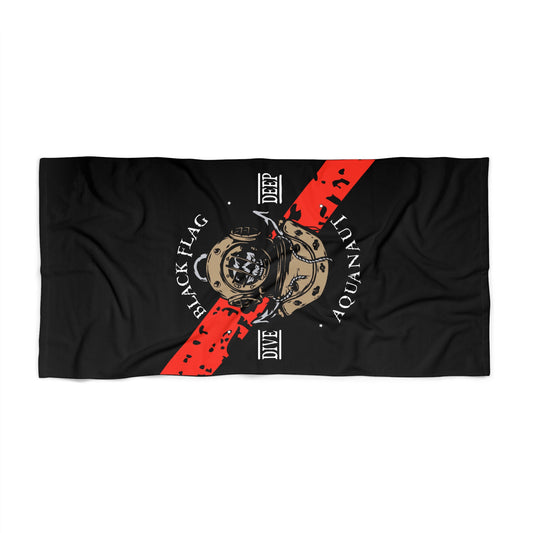 Diver Black Flag Beach Towel — Vintage Deep Sea Aquanaut Design