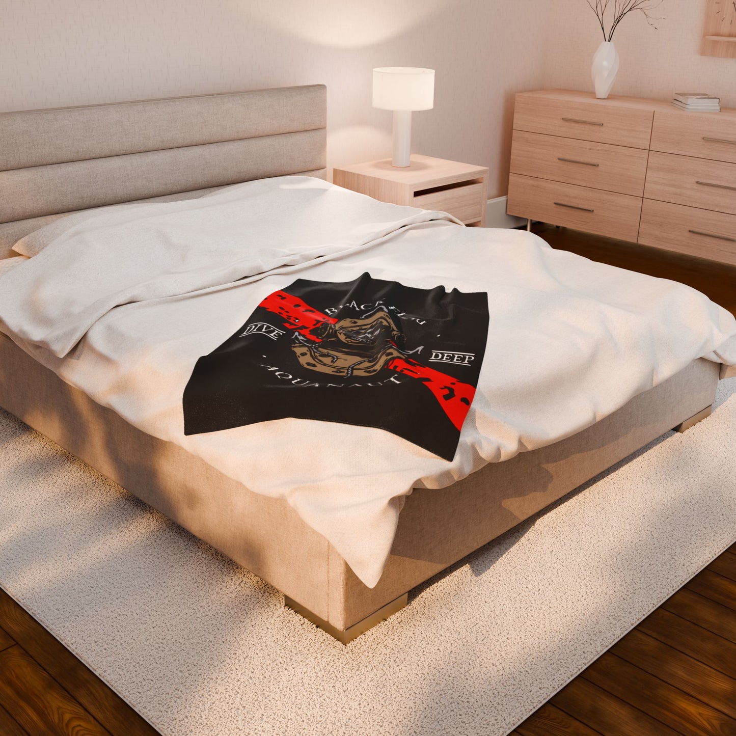 Aquanaut Dive Deep Velveteen Plush Blanket – Black Flag Vintage Diving Helmet Design