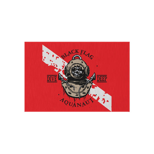 Dive Deep Aquanaut Outdoor Rug — Red Scuba Diver Flag Doormat