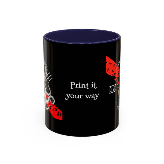 Diver Coffee Mug (Black) — 'Black Flag Aquanaut' Scuba Helmet Accent Mug (11/15oz)