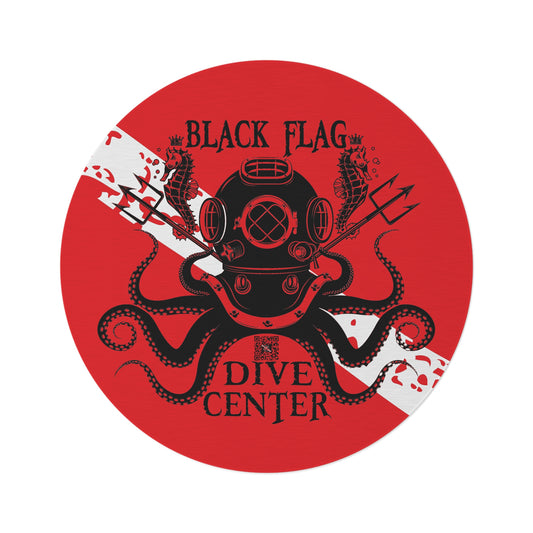 Black Flag Dive Center Rug (Red) – Nautical Octopus Diving Helmet Floor Mat