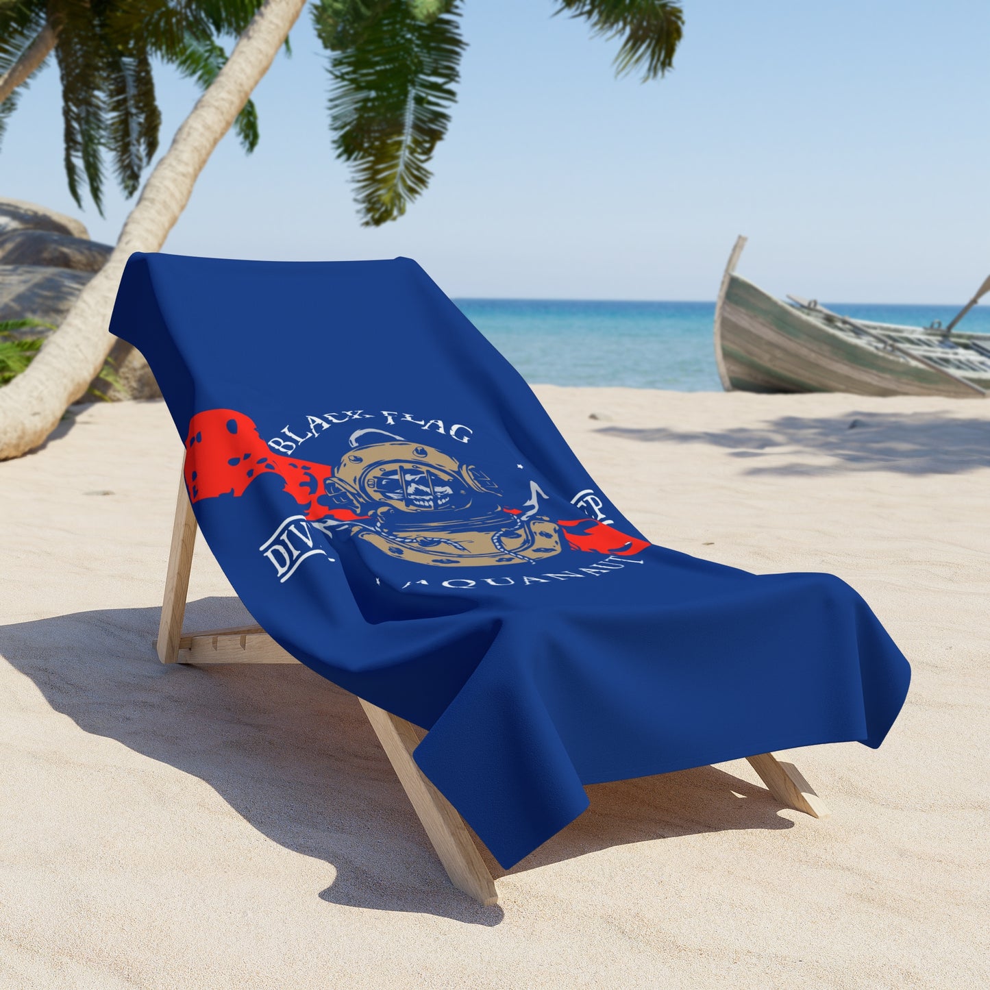 Diver Helmet 'Black Flag Aquanaut' Blue Beach Towel