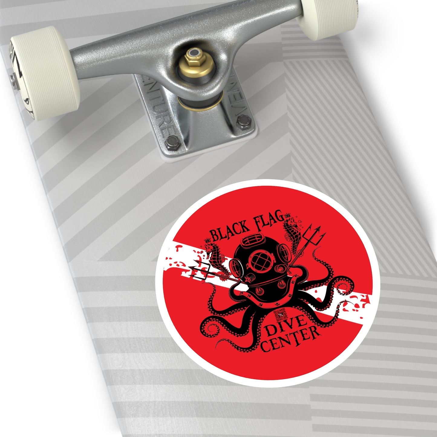 Black Flag Dive Center Round Sticker — Vintage Deep-Sea Octopus Diver Decal (Indoor/Outdoor)