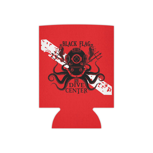 Can Cooler (Red) — Black Flag Dive Center Aquanaut Koozie (Vintage Deep Sea Helmet)