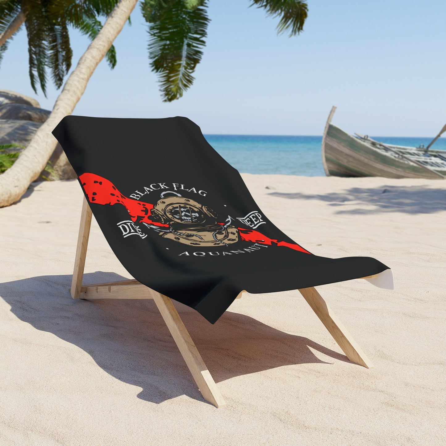 Diver Black Flag Beach Towel — Vintage Deep Sea Aquanaut Design