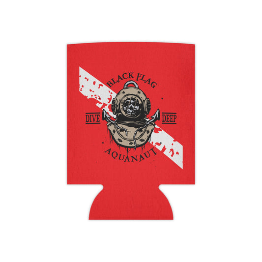 Can Cooler (Red) — Black Flag Dive Center Aquanaut Koozie (Vintage Deep Sea Helmet)