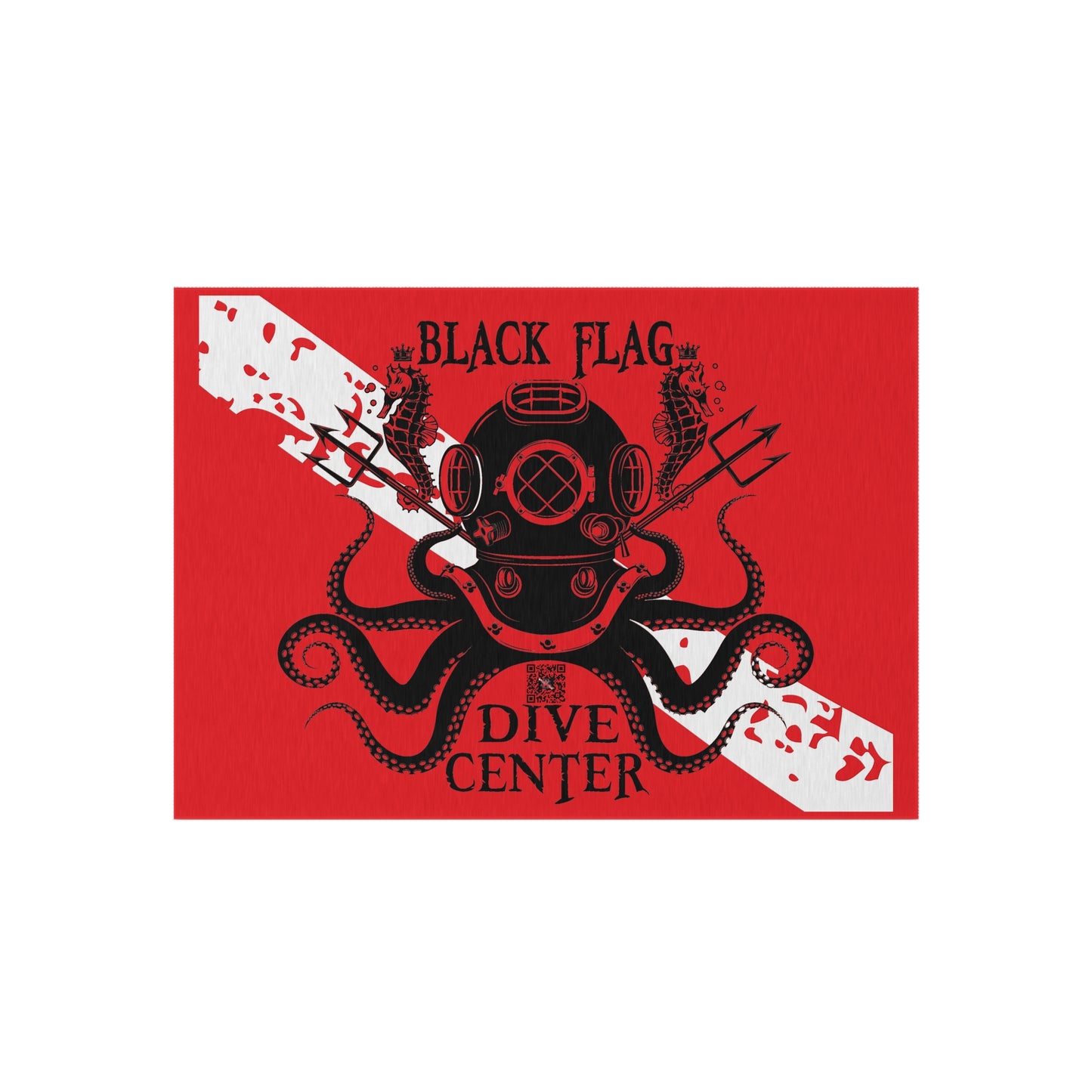 Dive Center Outdoor Rug (Red) — Black Flag Diver Nautical Patio Mat