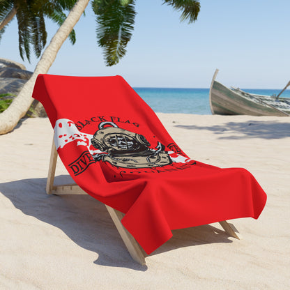 Diver Helmet Beach Towel — 'Black Flag Aquanaut' Scuba Dive Design