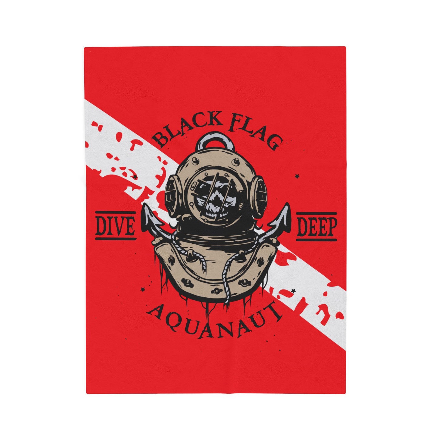 Diver Helmet Velveteen Plush Blanket — "Black Flag Aquanaut" Dive Deep Throw