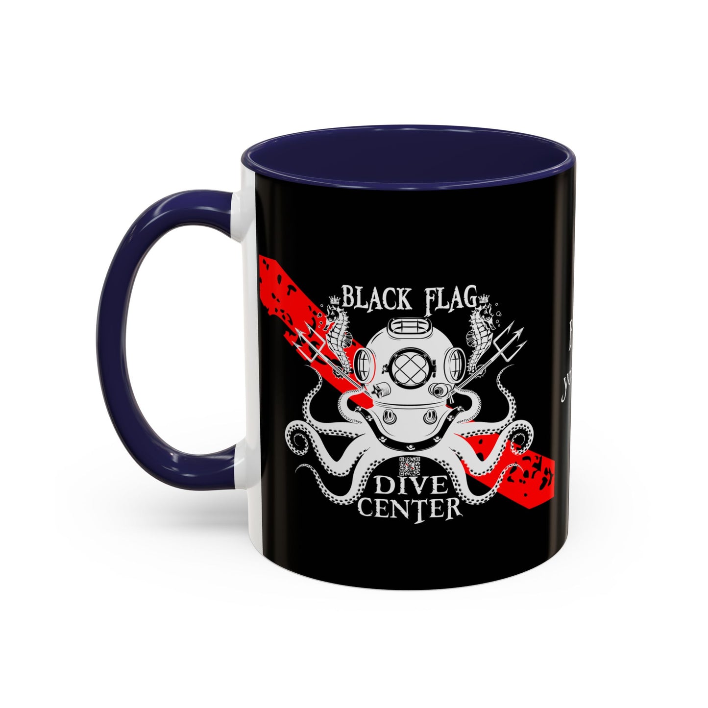 Diver Coffee Mug (Black) — 'Black Flag Aquanaut' Scuba Helmet Accent Mug (11/15oz)