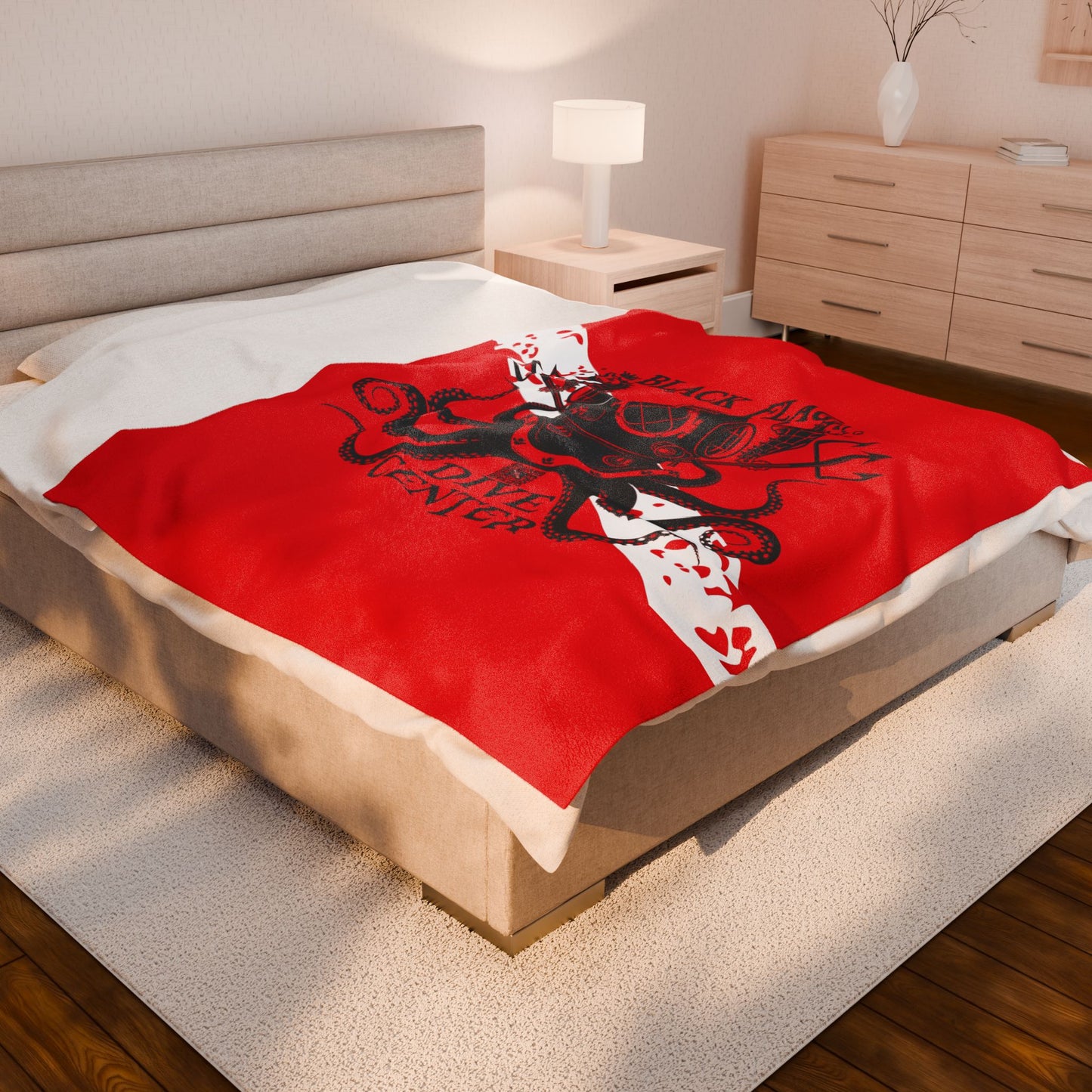 Velveteen Plush Blanket — Black Flag Dive Center Octopus Diver Design
