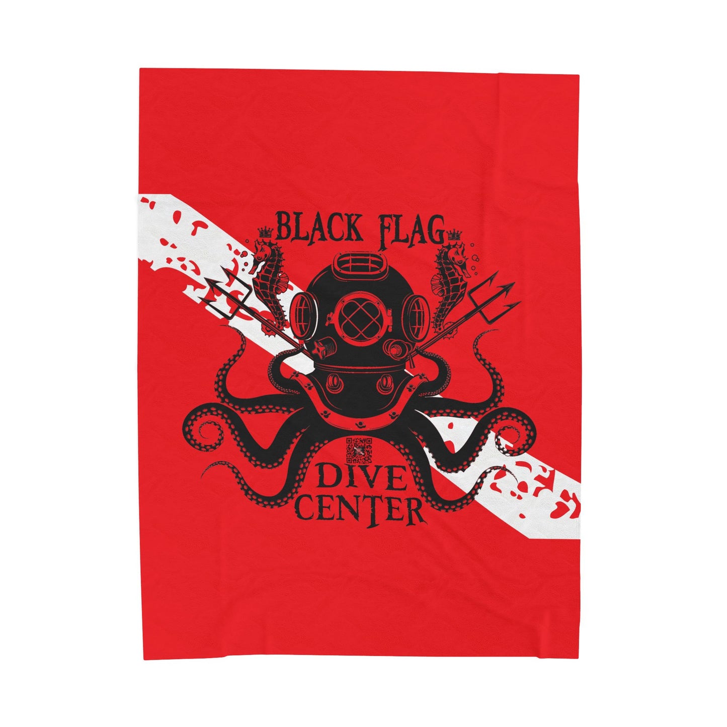 Velveteen Plush Blanket — Black Flag Dive Center Octopus Diver Design