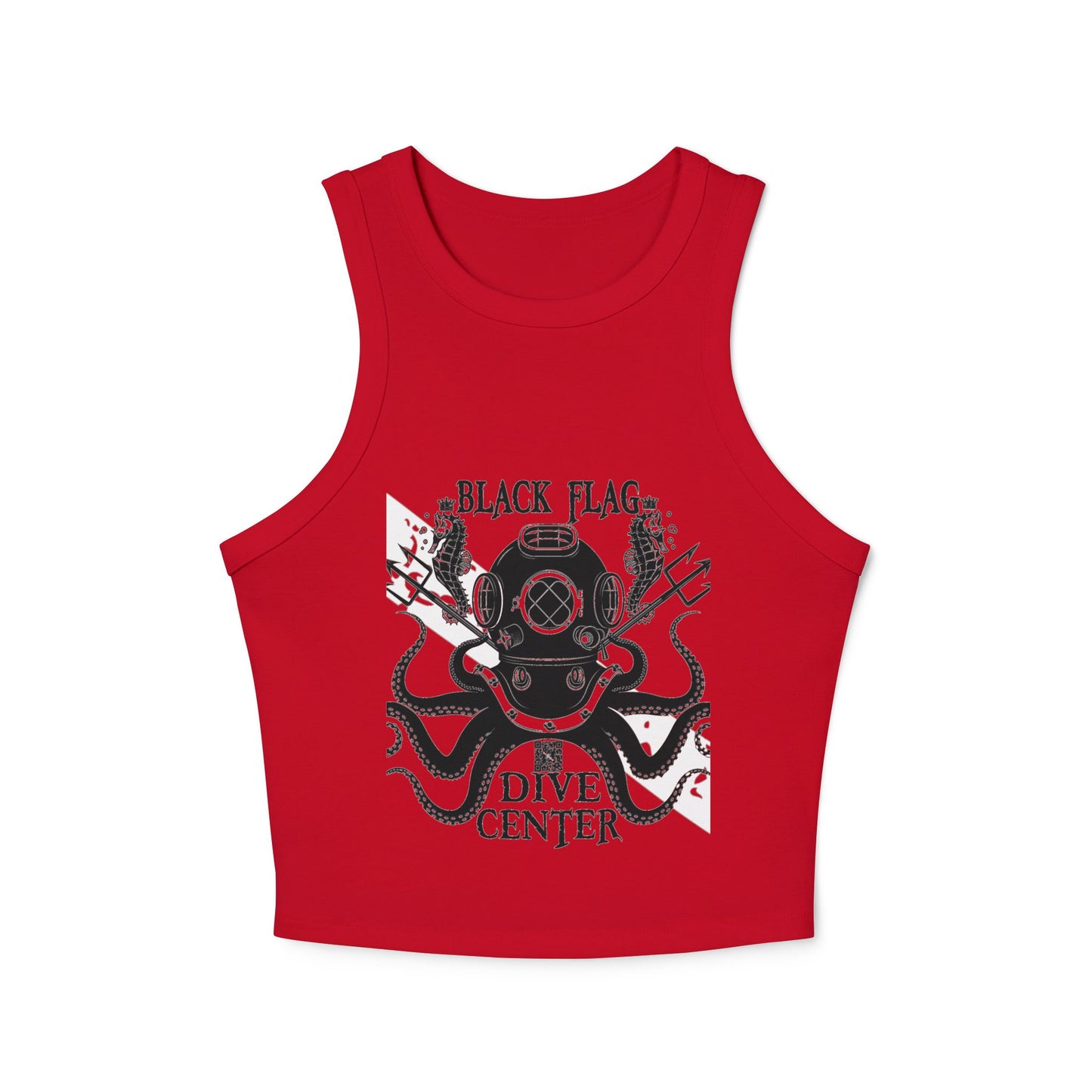 Dive Center Racer Tank Top (White) — Black Flag Scuba Helmet Graphic