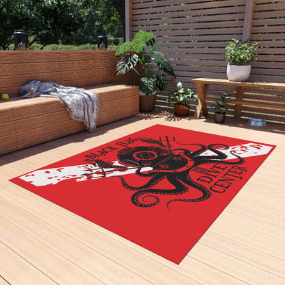 Dive Center Outdoor Rug (Red) — Black Flag Diver Nautical Patio Mat