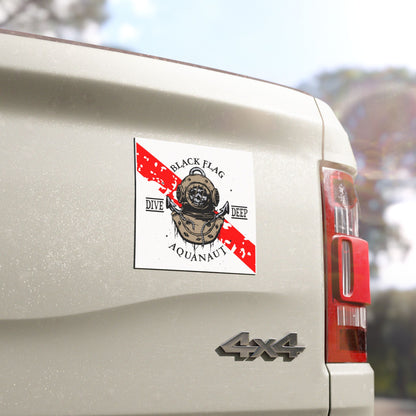 Dive Center Car Magnet (White) — Black Flag Scuba Diving Aquanaut Design