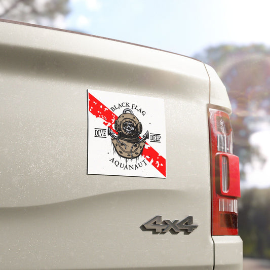Dive Center Car Magnet (White) — Black Flag Scuba Diving Aquanaut Design