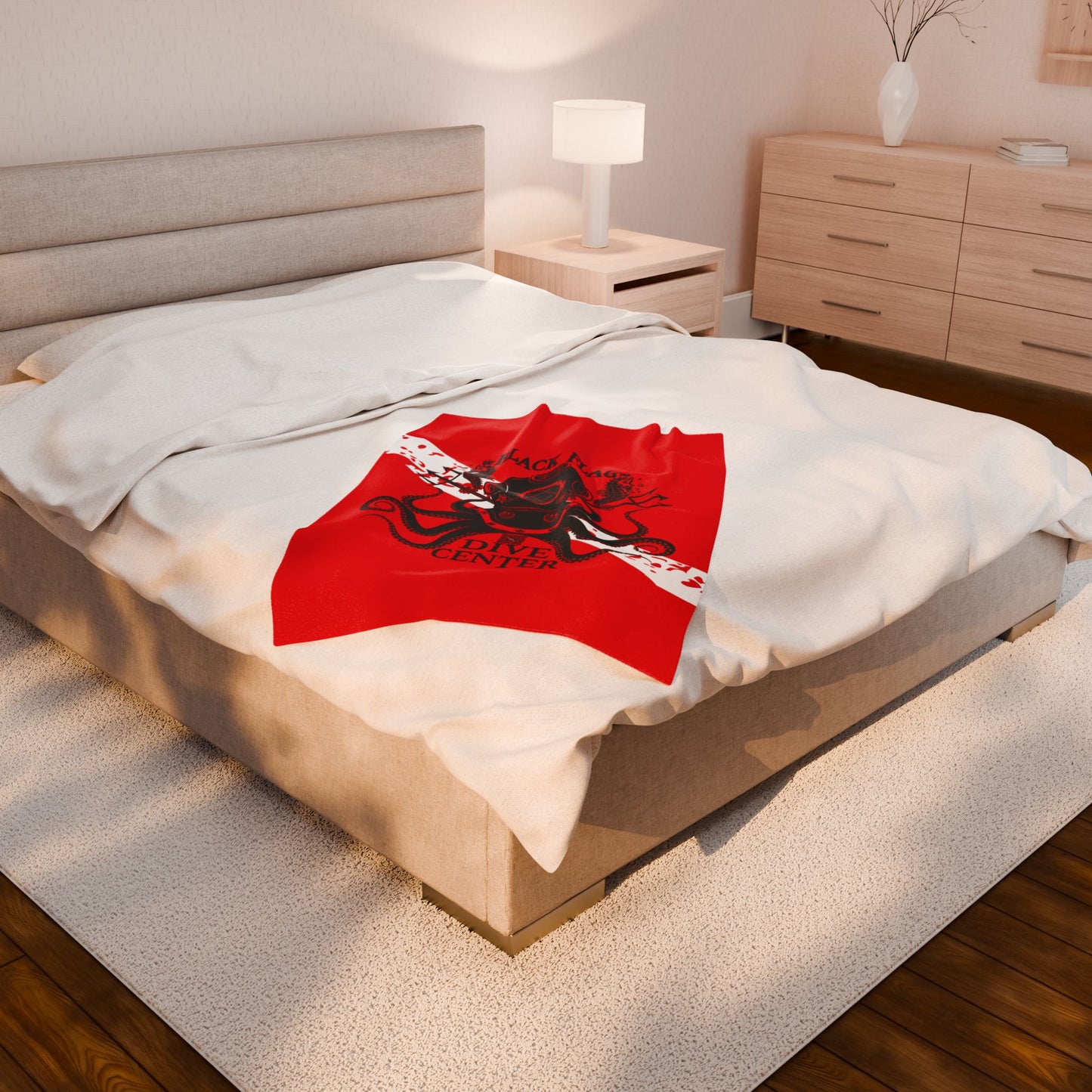 Velveteen Plush Blanket — Black Flag Dive Center Octopus Diver Design