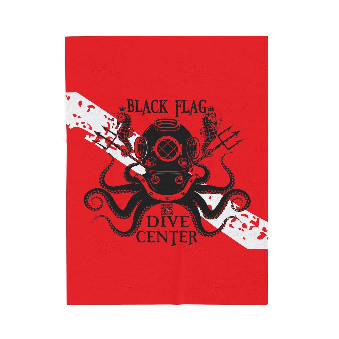 Velveteen Plush Blanket — Black Flag Dive Center Octopus Diver Design