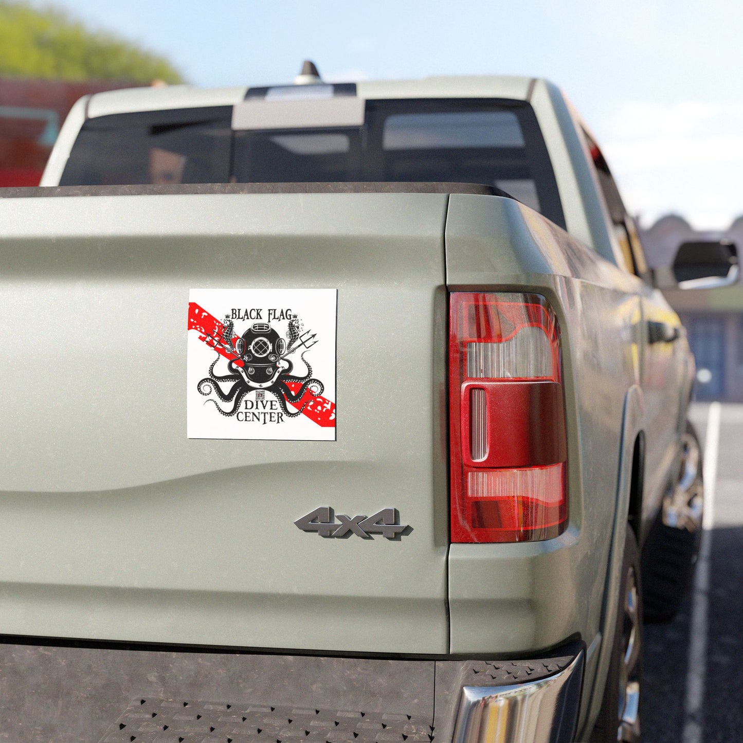 Dive Center Car Magnet (White) — Black Flag Scuba Diving Octopus Design