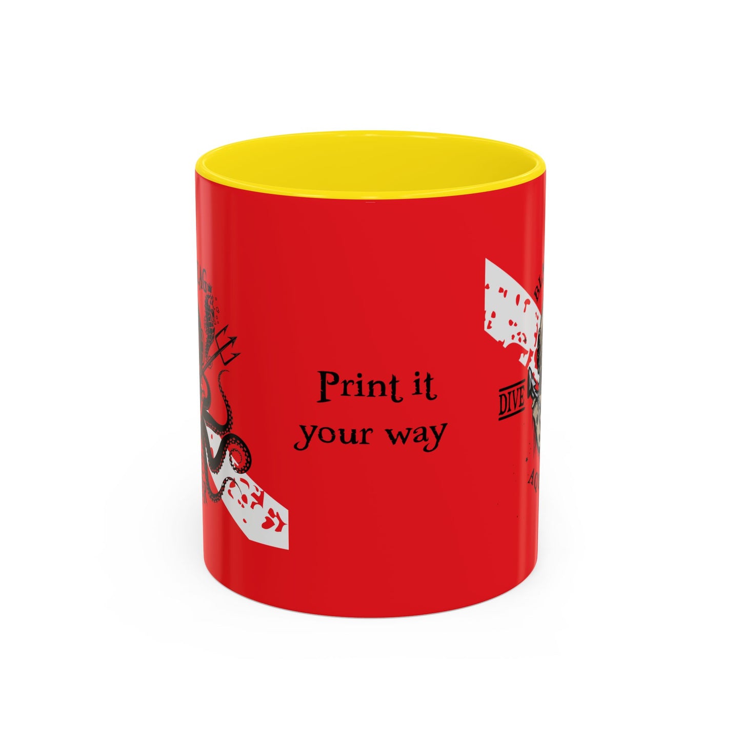 Diver Coffee Mug (Red)  — 'Black Flag Aquanaut' Scuba Helmet Accent Mug (11/15oz)