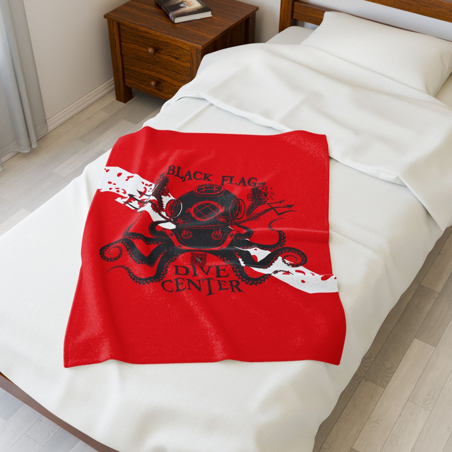 Velveteen Plush Blanket — Black Flag Dive Center Octopus Diver Design
