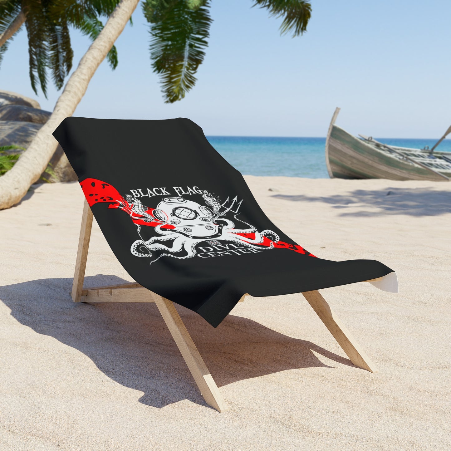 Dive Center Beach Towel — Black Flag Scuba Octopus Design