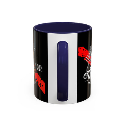 Diver Coffee Mug (Black) — 'Black Flag Aquanaut' Scuba Helmet Accent Mug (11/15oz)