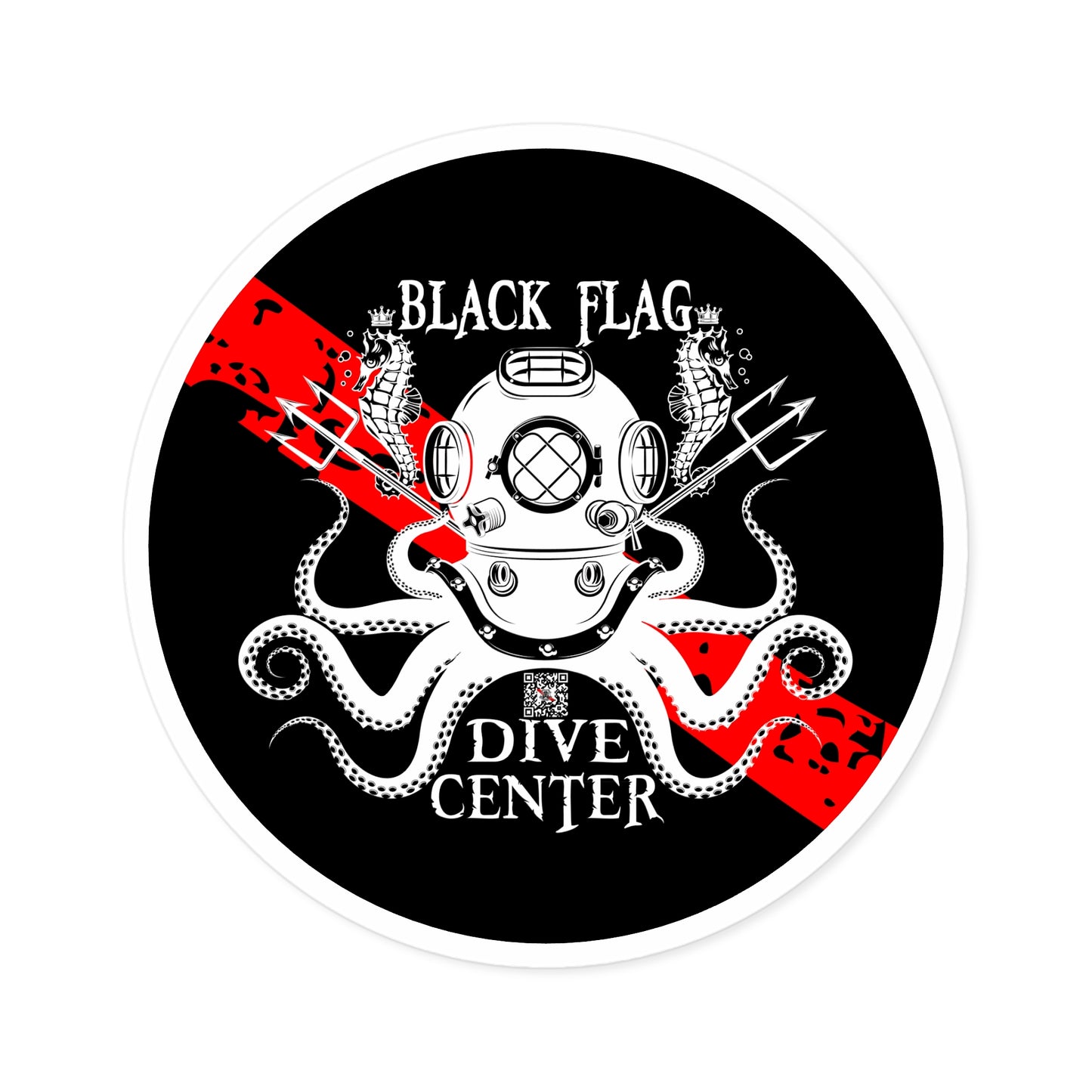 Round Dive Center Sticker — Black Flag Octopus & Vintage Helmet Logo (Indoor/Outdoor)