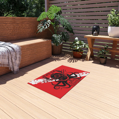 Dive Center Outdoor Rug (Red) — Black Flag Diver Nautical Patio Mat