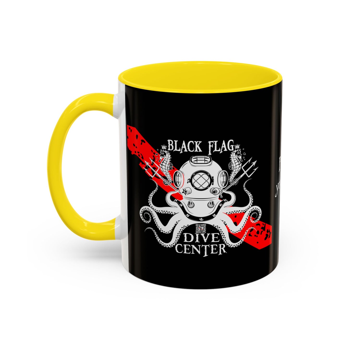 Diver Coffee Mug (Black) — 'Black Flag Aquanaut' Scuba Helmet Accent Mug (11/15oz)