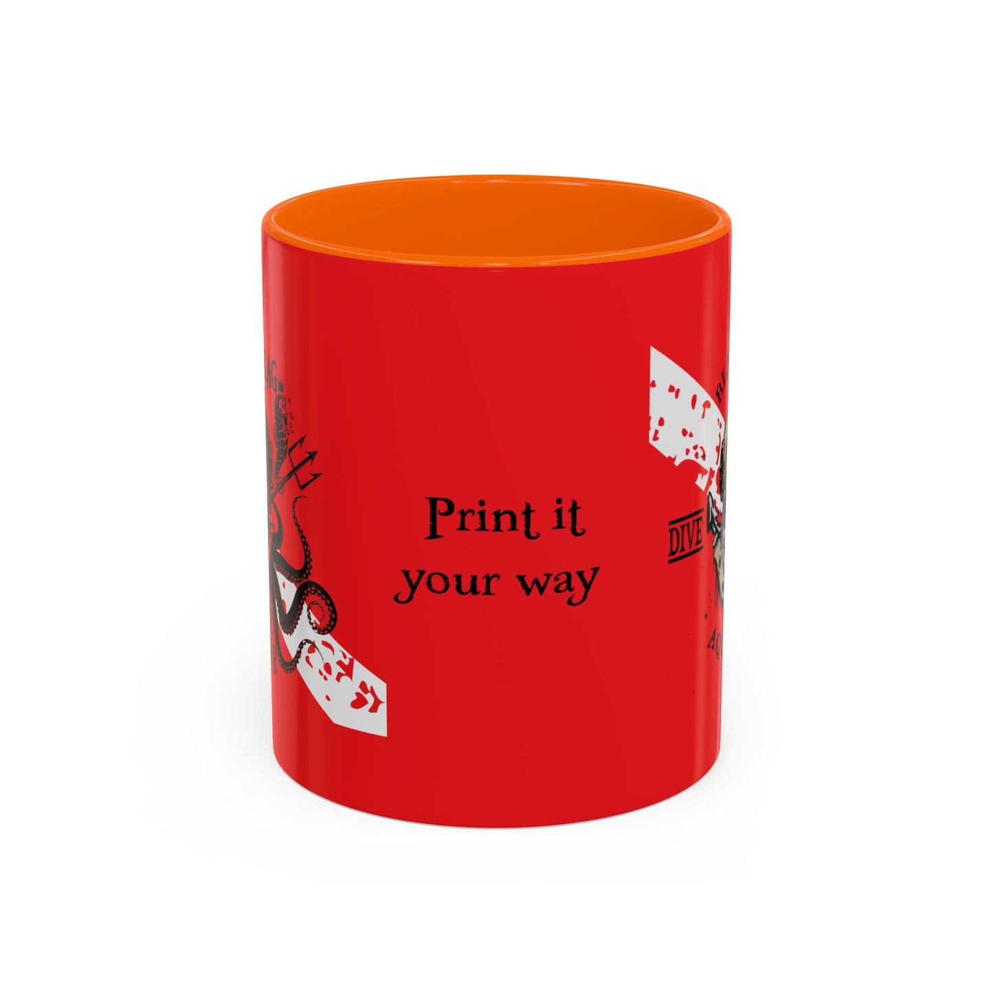 Diver Coffee Mug (Red)  — 'Black Flag Aquanaut' Scuba Helmet Accent Mug (11/15oz)