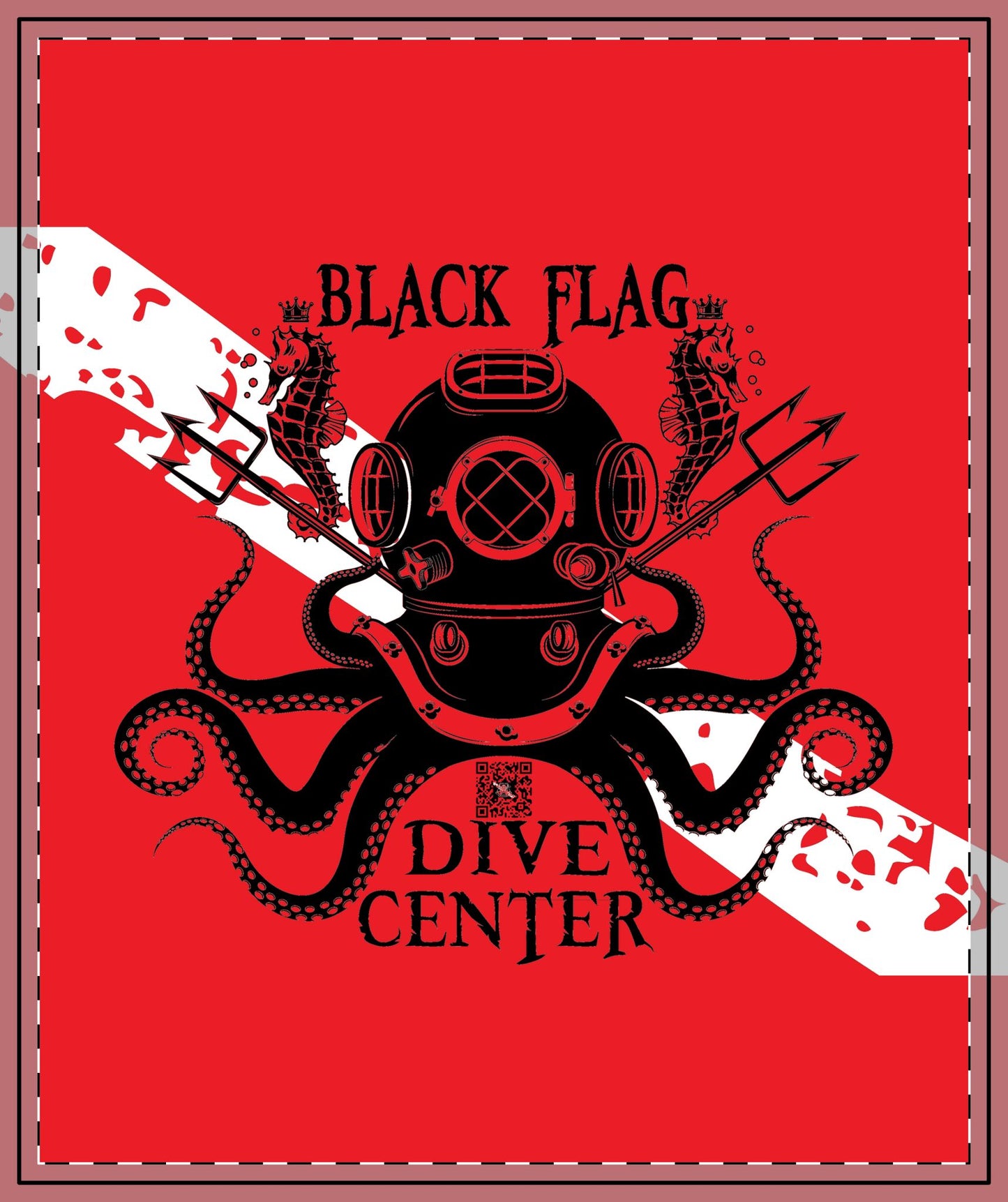 Quilted Throw — Black Flag Dive Center Octopus Vintage Scuba Blanket