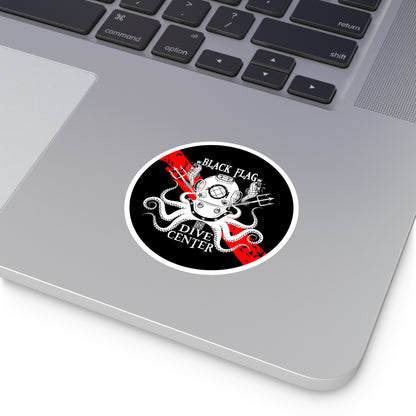 Round Dive Center Sticker — Black Flag Octopus & Vintage Helmet Logo (Indoor/Outdoor)