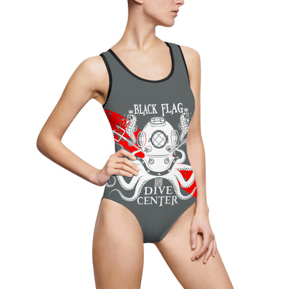Dive Center One-Piece Swimsuit (Slate) — "Black Flag" Aquanaut Graphic