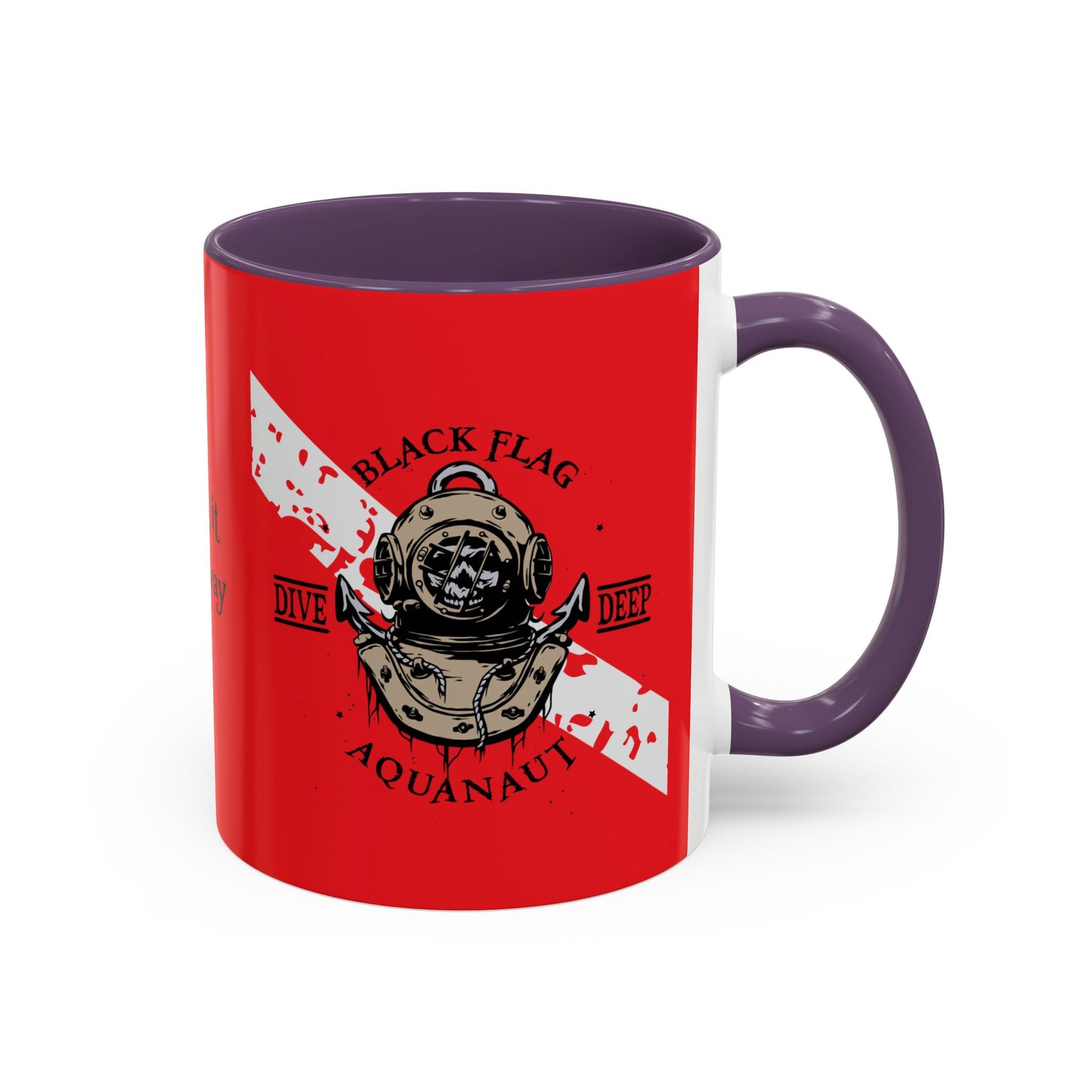 Diver Coffee Mug (Red)  — 'Black Flag Aquanaut' Scuba Helmet Accent Mug (11/15oz)