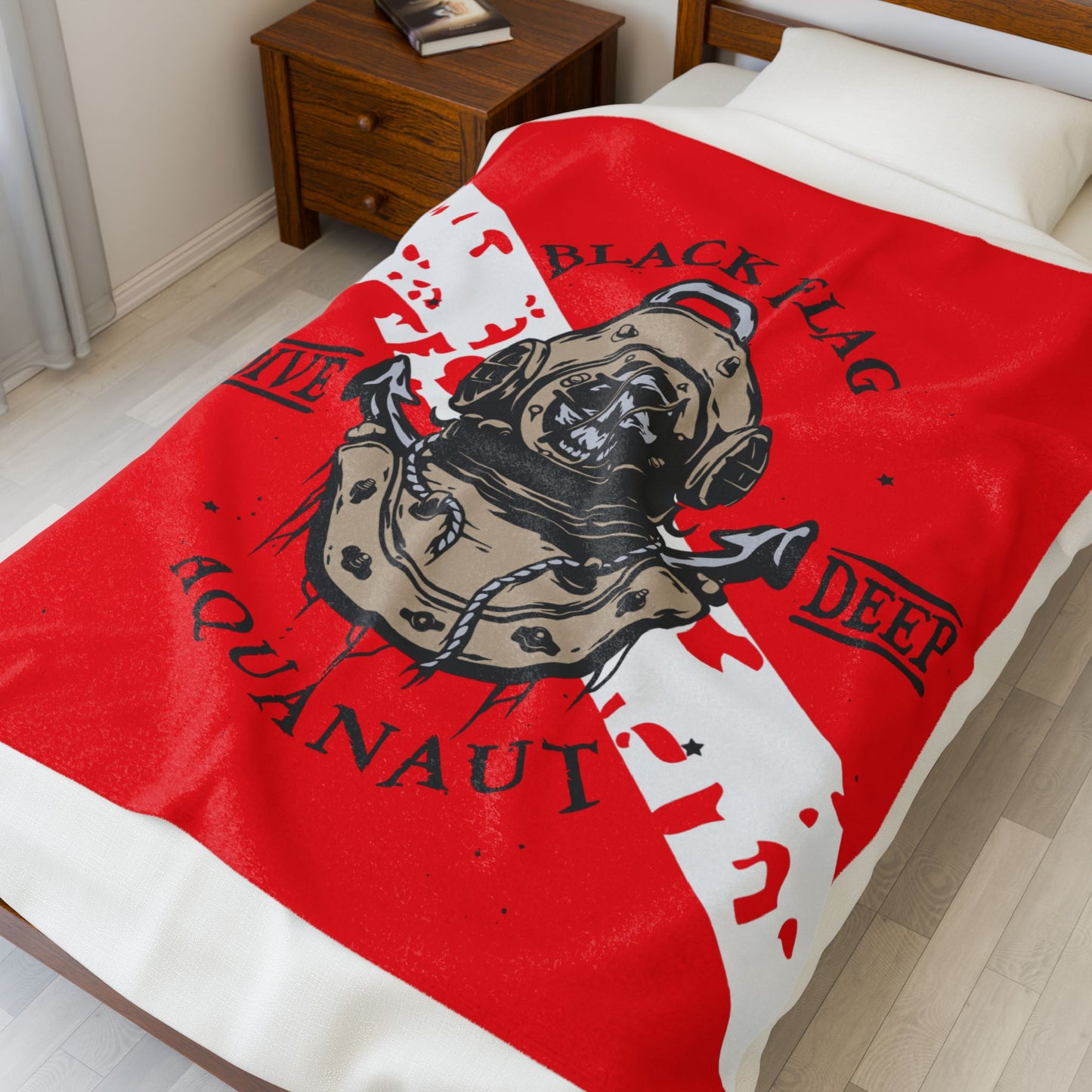 Diver Helmet Velveteen Plush Blanket — "Black Flag Aquanaut" Dive Deep Throw