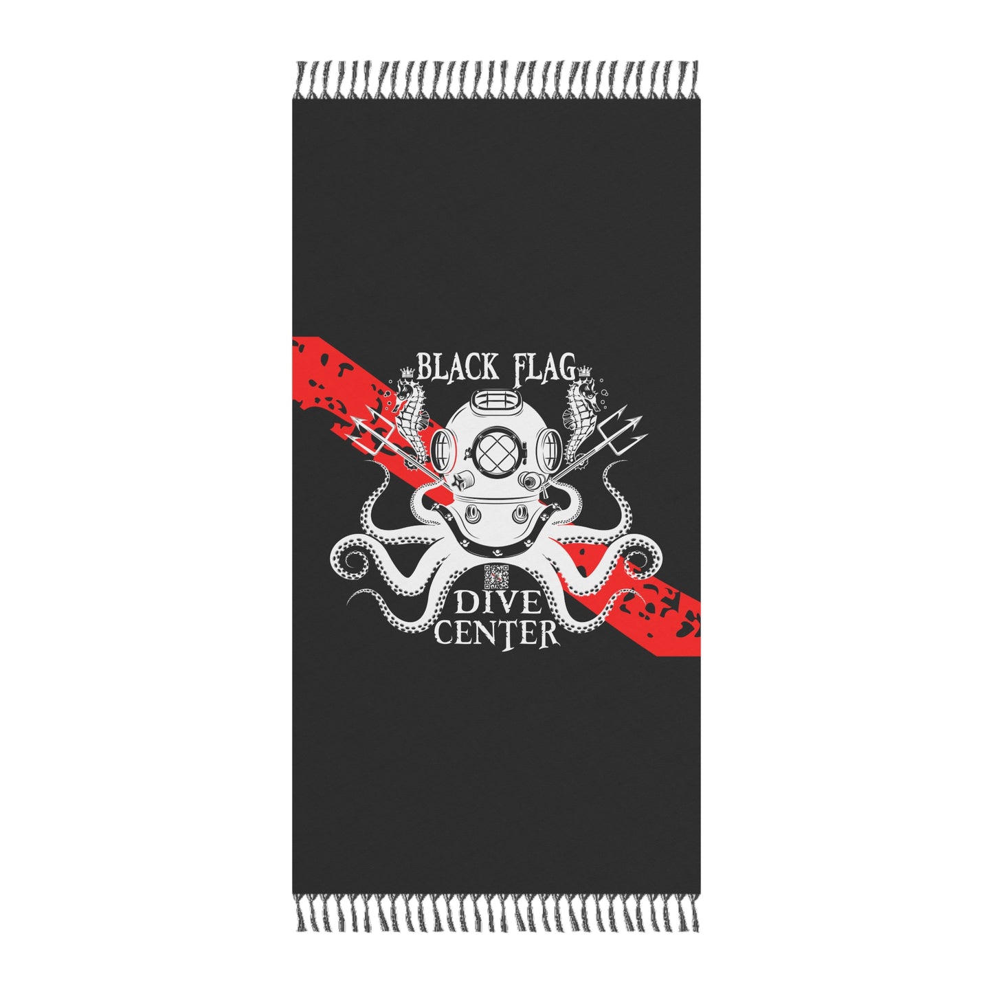 Dive Center Beach Towel – Vintage Deep Sea Octopus & Helmet Design (Black Flag)