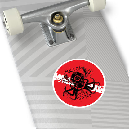 Black Flag Dive Center Round Sticker — Vintage Deep-Sea Octopus Diver Decal (Indoor/Outdoor)