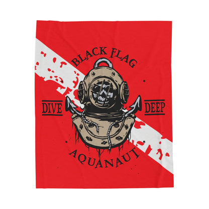 Diver Helmet Velveteen Plush Blanket — "Black Flag Aquanaut" Dive Deep Throw