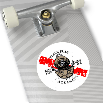 Black Flag Dive Center Round Sticker — Scuba Diver Helmet Octopus Design (Indoor/Outdoor)