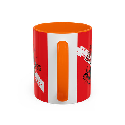 Diver Coffee Mug (Red)  — 'Black Flag Aquanaut' Scuba Helmet Accent Mug (11/15oz)