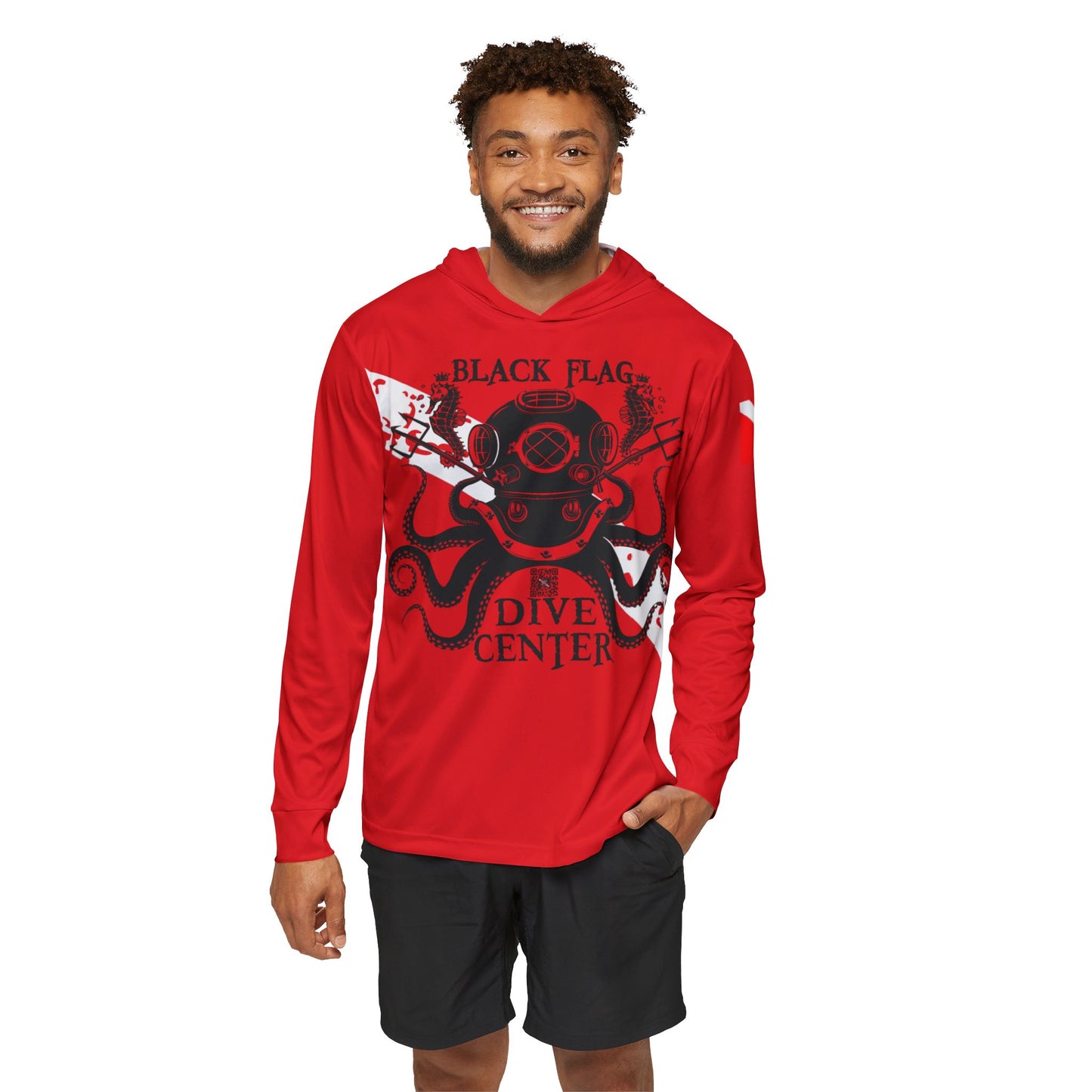 Dive Center Hoodie (Red) - 'Black Flag' Vintage Diving Octopus Graphic