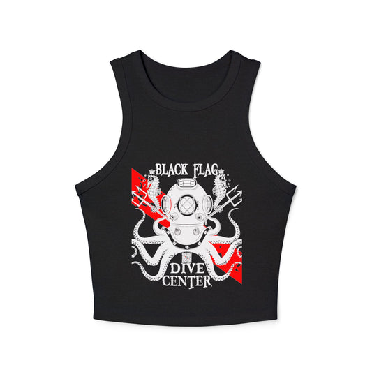 Dive Center Racer Tank Top (White) — Black Flag Scuba Helmet Graphic