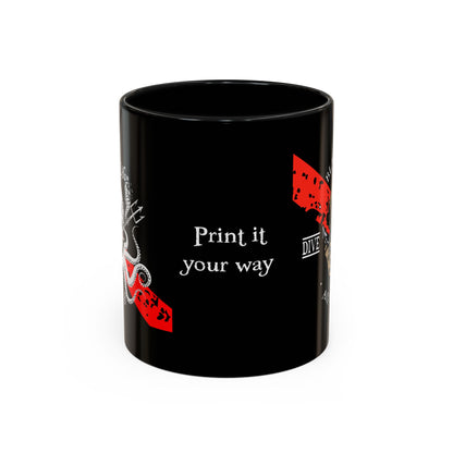 Diver Coffee Mug (Black) — 'Black Flag Aquanaut' Scuba Helmet Accent Mug (11/15oz)